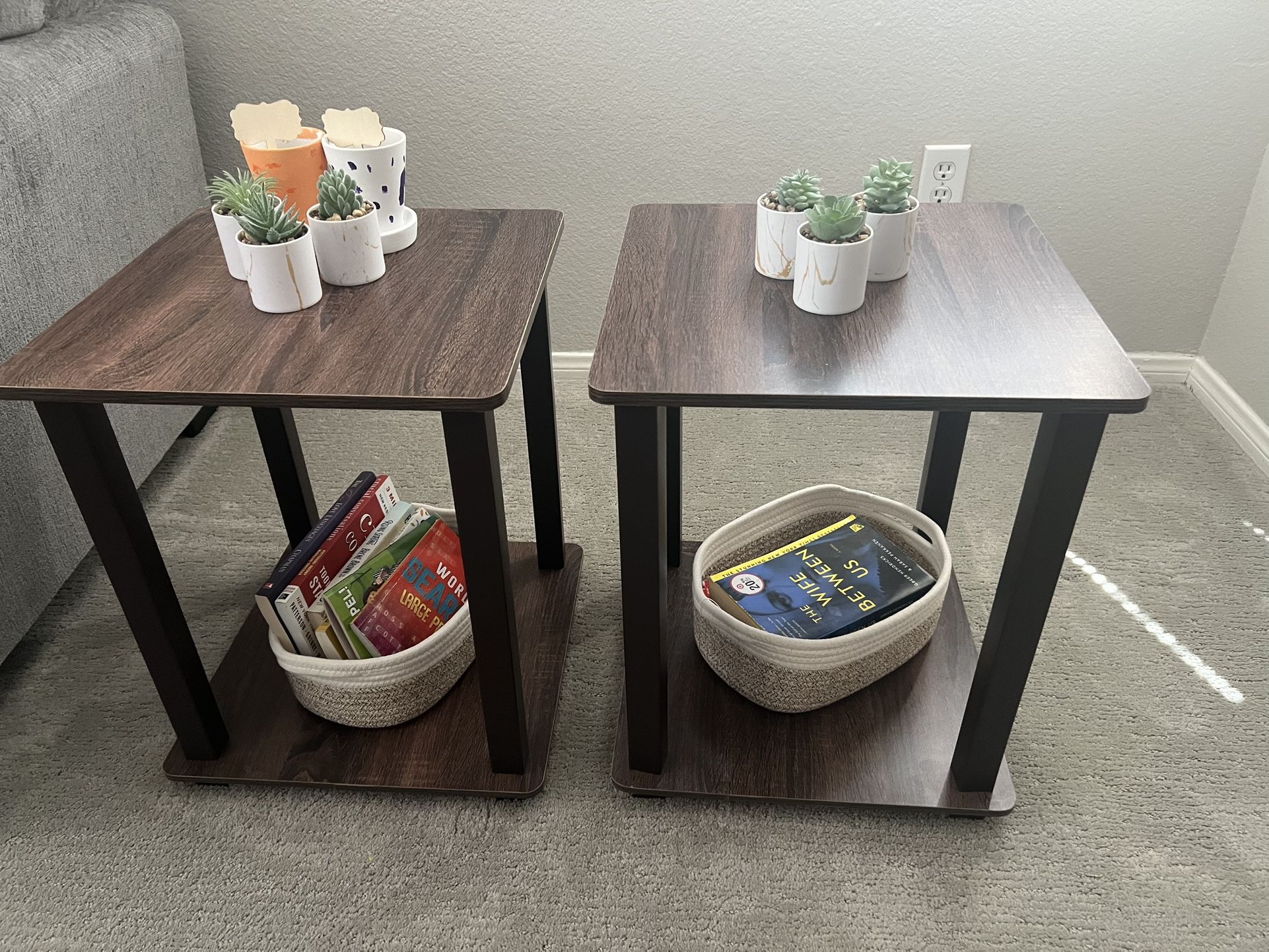 Set of 2 End Table, Walnut/Brown $20 for both OBO