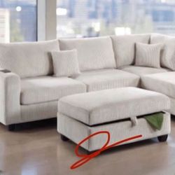 New! Comfy Sofa Chaise Sectional! Free XL storage Ottoman! Reg $1,199.00!!