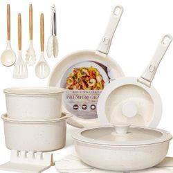 21 Pcs Pots and Pans Set Non Stick, Ceramic Cookware Set Detachable Handle, RV Kitchen Cooking Set Removable Handles, Oven Safe, Induction Ready, Stac