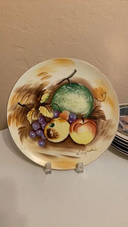 Vintage Hand-Painted Ceramic Plate, by Japanese Artist J. Nagasaki