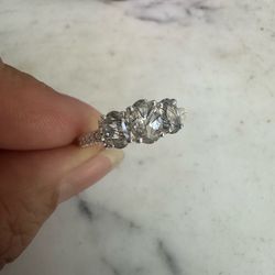 925 Sterling Silver, Natural Rutile Quartz Ring , size 8.25 , marked STS 925 , gorgeous 3 oval stones