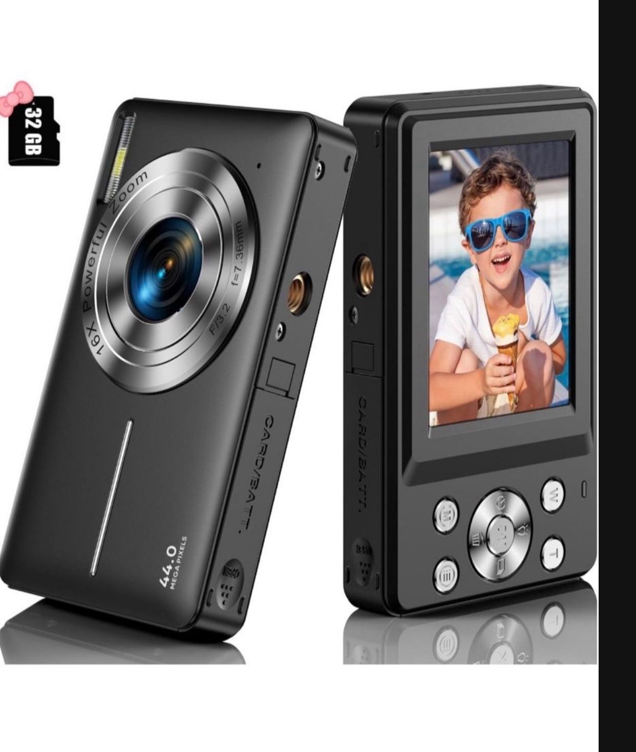 Digital Camera, Kids Camera FHD 1080P 44MP Compact Digital Camera with 32GB SD Card Small Vlogging Camera 16X Digital Zoom, Mini Point and Shoot Camer