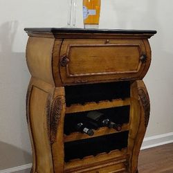 Vintage Solid Wood Marble Top Bar Cabinet 