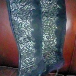 *BEAUTIFUL* DESIGNER*Vero Cuico Nicholas Kirkwood Mesh Lace Over Brown Suede Over The Knee High Heel Boots