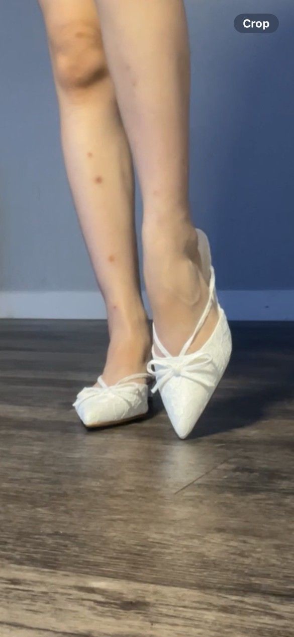 White Lace Bow Kitten Mules Heels