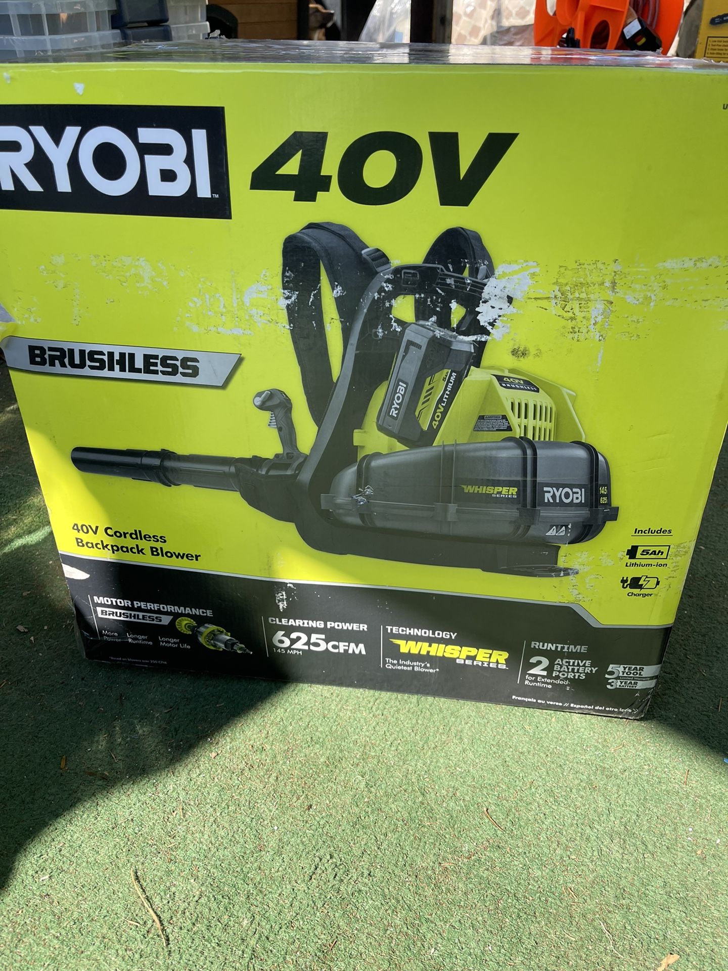 RYOBI 40V Whisper Series 145 MPH 625 CFM Cordless Battery Backpack