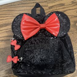 Disney Black Sequin Backpack with Red Bow