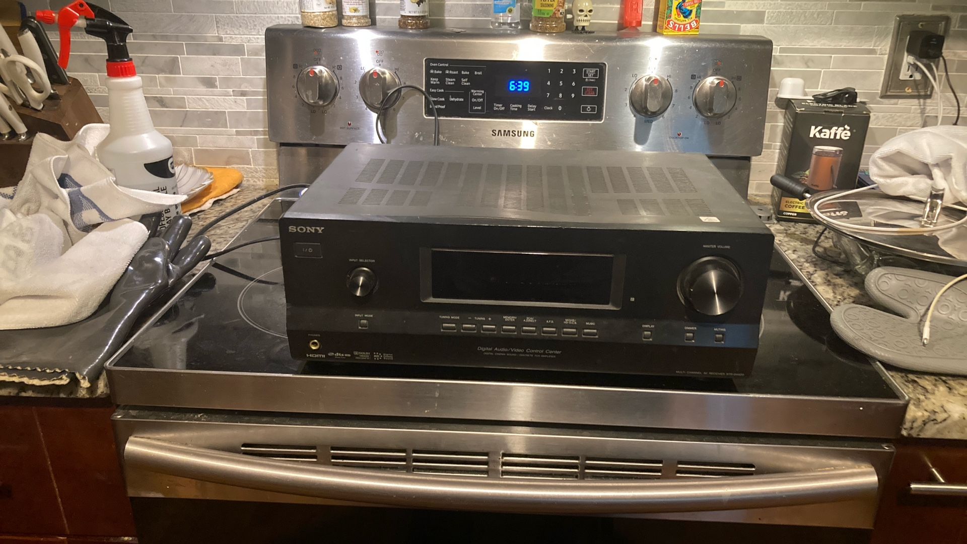 Sony model number STR-DH520 multi channel AV receiver, 60 Hz 240 W