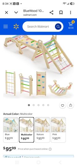 BlueWood 10-in-1 Foldable Wooden Pikler Triangle Climbing Set Indoor Play Gym for Kids with Safety Climbing Net and Activity Accessories 1-Count