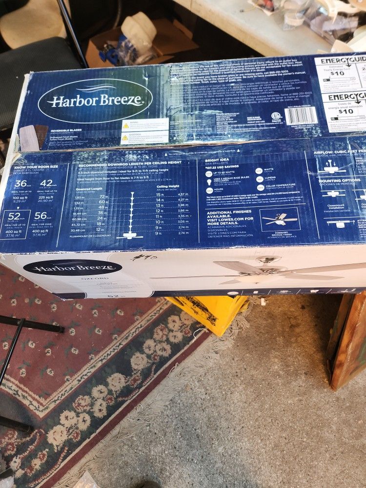 Harbor Breeze Oxford 52' Brushed Led Indoor Ceiling Fan With Light and Remote ( 5 blade New Open Box $90
