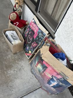 Box’s of vintage Christmas items and dime large Teddy Bear’s All For $10 