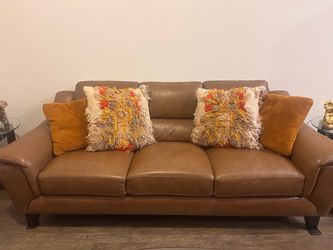 Brown Leather 3-Seat Sofa - Excellent Condition