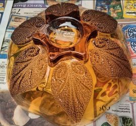 Vintage Amber glass leaf textured bowl
