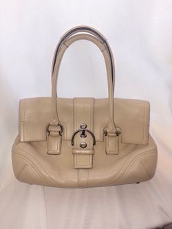 Vintage Coach Soho Hampton Buckle Flap Large Satchel Tan Leather f10913