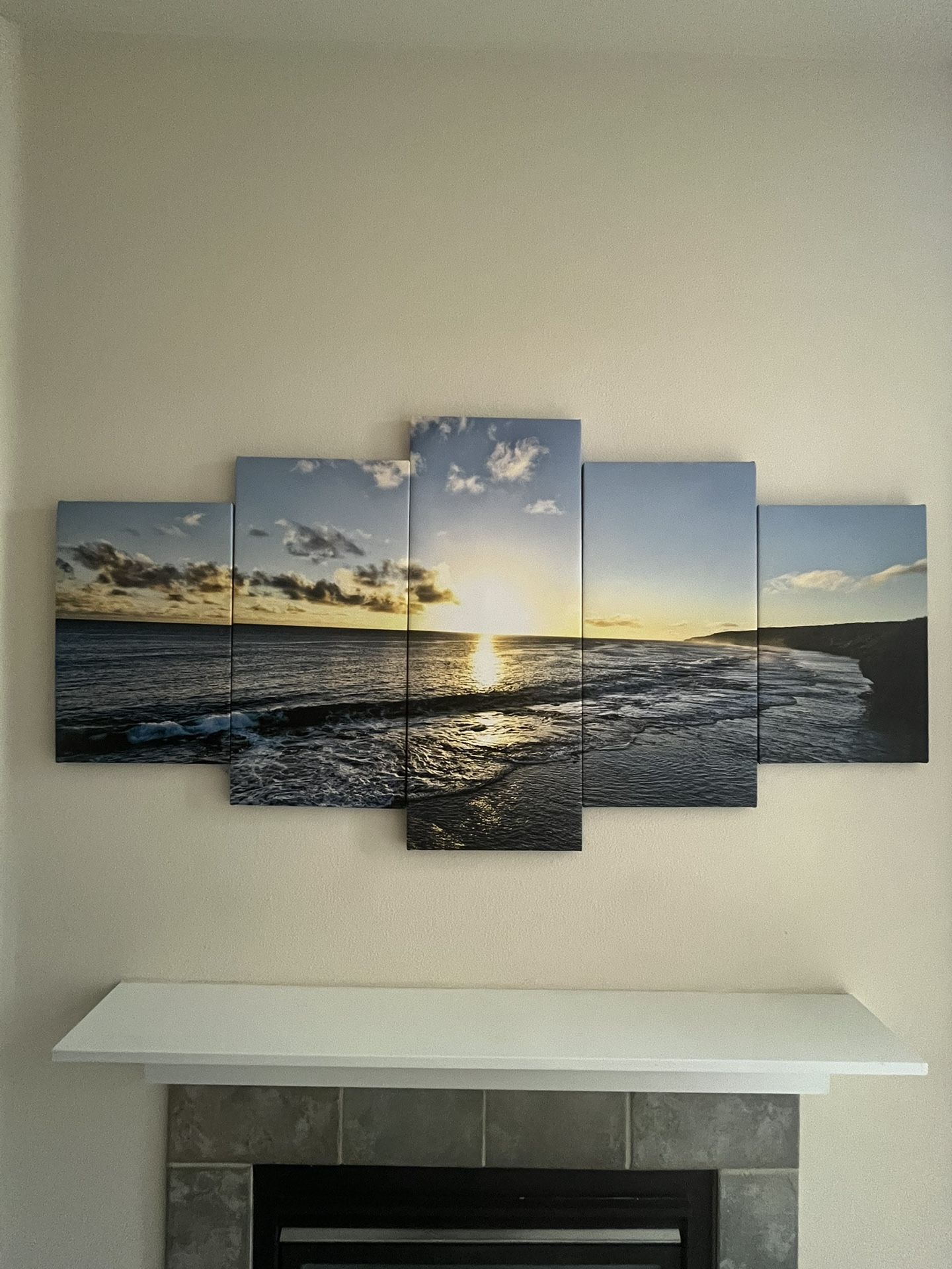 Five panel ocean scene on canvas, 30” x 60”
