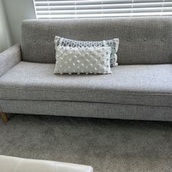 Mid-Century Modern Gray Fabric Sofa – Excellent Condition $179