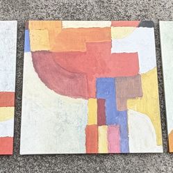 IKEA Pjatteryd 3 Piece Canvas Wall Art Set August Macke Coulered Forms 22x22 Abstract