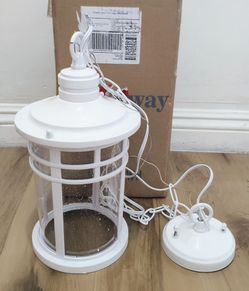 White Outdoor Metal Glass Pendant Light Porch Chandelier Hanging Ceiling Mount Aluminum Seeded Glass Gazebo Patio Fixture