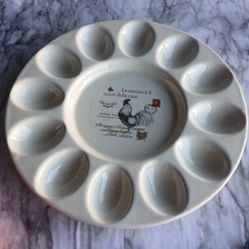 Vintage, Maison Du Provence, White Porcelain French style with Rooster, Deviled 12 Egg Plate Dish, 10.75" inches
