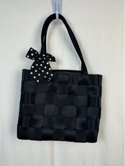 Black Seat Belt Purse w polka dot bow