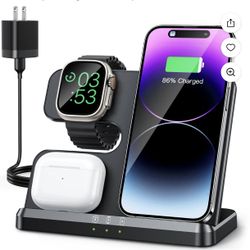 JARGOU 3 in 1 Wireless Charger for iPhone 14 13 12 11 X/8 Series, for iWatch & for AirPods Black