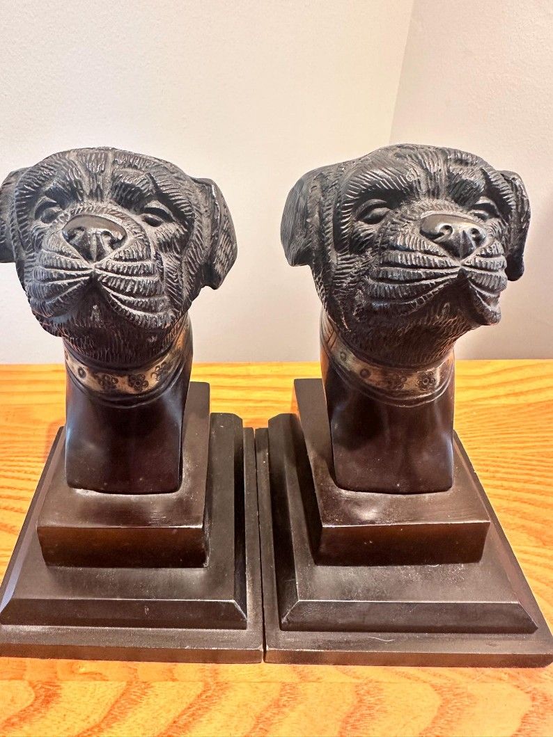 Antique English Bronze Bulldogs Bookends