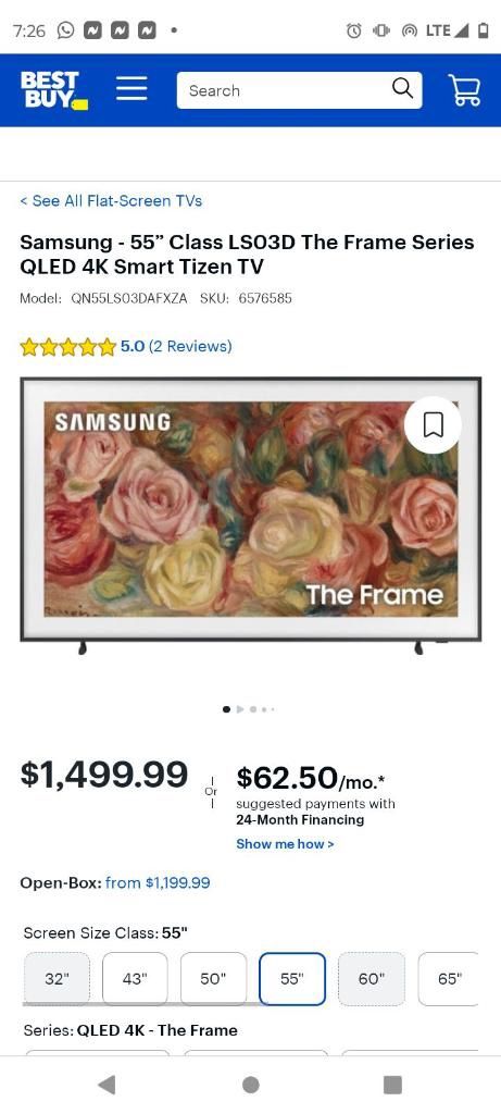 Samsung - 55" Class LSOD The Frame Series QLED 4K Smart Tizen TV