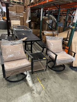 New 3 Pcs Patio Outdoor Furniture Conversation Set with Coffee Table PE Wicker Swivel Rocking Chairs
