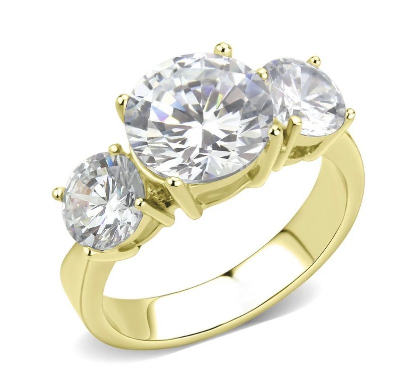 TK3672 ion plating stainless steel ring with 3 AAA cubic zirconia Stones Size 7