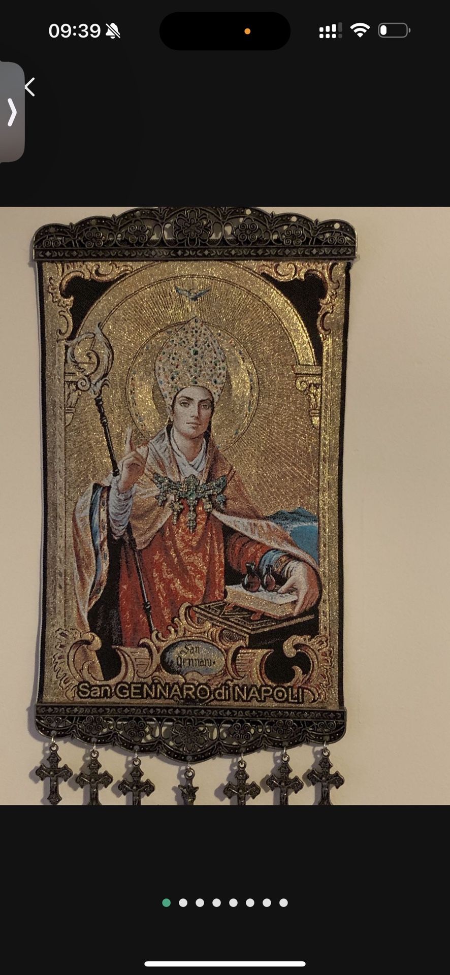 Religious icon banner Of San Gennaro Di Napoli Pure Cotton with Gold Yarn Italy