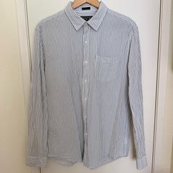 RYE by Hawker Rye Men’s Seersucker Striped Shirt Slim Fit Gray White L