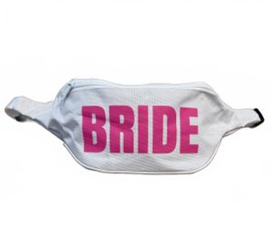 White “Bride” Fanny Pack Waist Bag with Pink Lettering