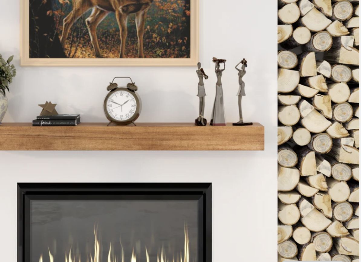 New Rustic Mantel Shelf, Aged Oak, 60" | Fireplace Mantel Floating Shelves Modern