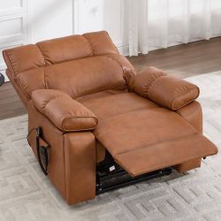 New Caramel Oversized Dual Motor Genuine Leather Power Lift Recliner,Lazy Sofa with Heat and Massage