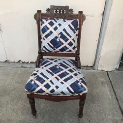 Antique Eastlake Style Victorian Parlor Chair Ornate Wood Upholstered Casters