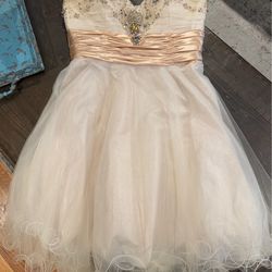 Champagne Beaded Strapless Homecoming Dress