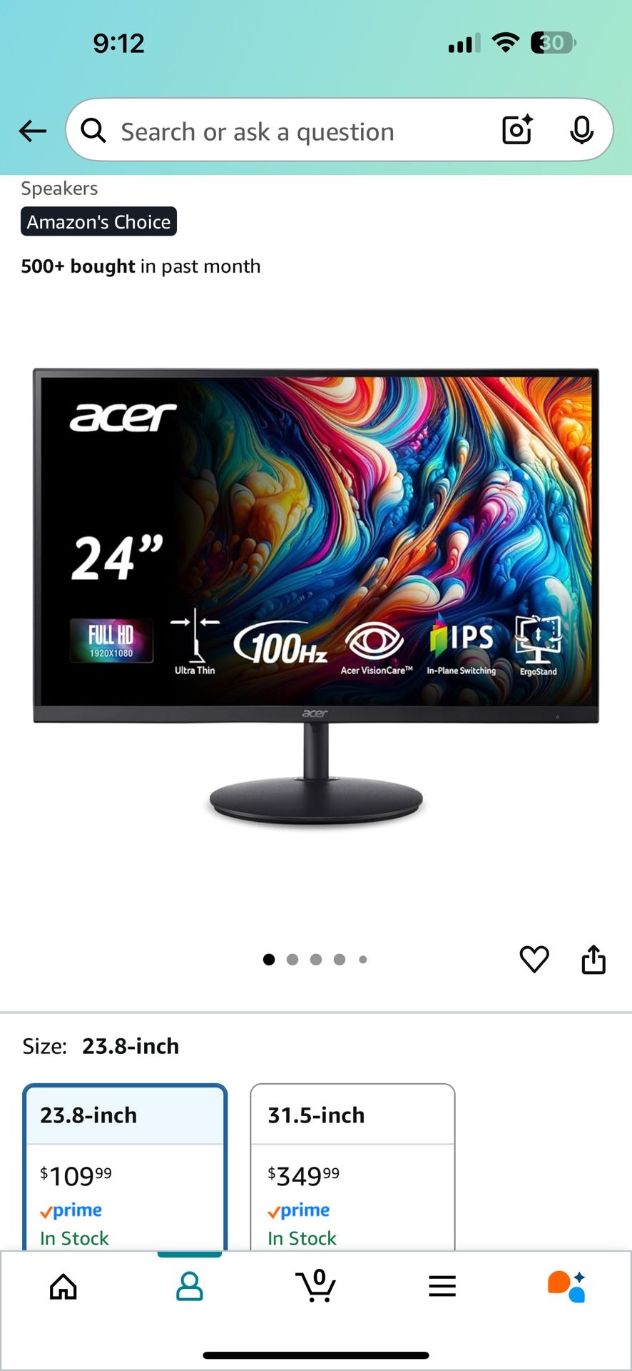Acer SH242Y Ebmihx 23.8" FHD 1920x1080 Computer Monitor 100Hz, Home Office, IPS, AMD FreeSync, HDMI 1.4, VGA Port, Ultra-Thin, Zero Frame, Height/Swiv
