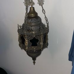 antique Islamic or Moorish-style pierced brass lantern