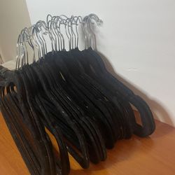 Velvet  Slim Profile Heavy Duty Felt Hangers, 32 with Stainless Steel Swivel Hooks in Black Piece