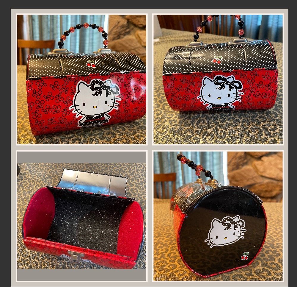 Beaded Hello Kitty Barrel Tin Purse Lunch Pale by Sanrio