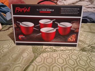 Parini 4 piece ceramic 15-oz rice bowls with chopsticks set