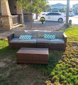 Four person seating patio sofa set outdoor patio furniture patio couch coffee table / storage ✅☑️🆕