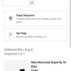 Nike Mercurial Superfly 10 Elites, Black, Size 11/5