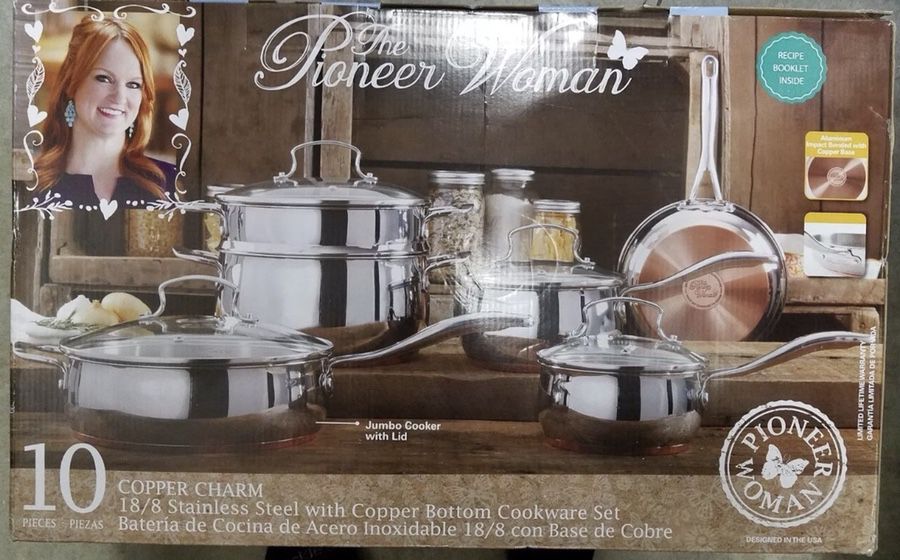 The Pioneer Woman Copper Charm Stainless Steel Copper Bottom 10 Piece  Cookware Set 