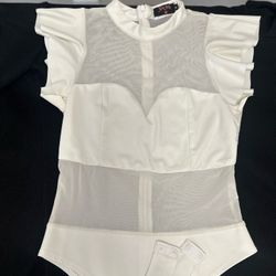 White Bodysuit with Ruffled Cap Sleeves and Defined Waist