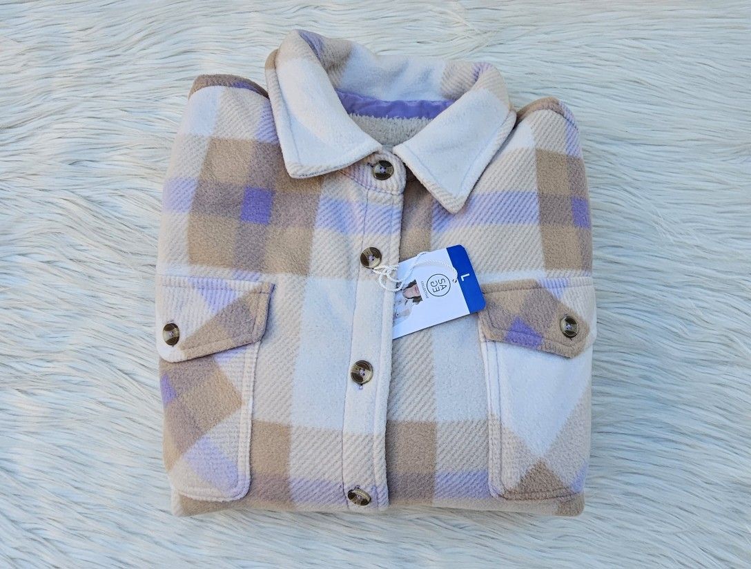 SAGE Women's Plaid Plush Fleece Shirt Jacket Size Large