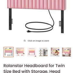 Rolanstar Headboard for Twin Size Bed with Storage, Head Board with USB & Type C Port, 60,000 DIY Color of LED Light, Velvet Upholstered, Height Adjus