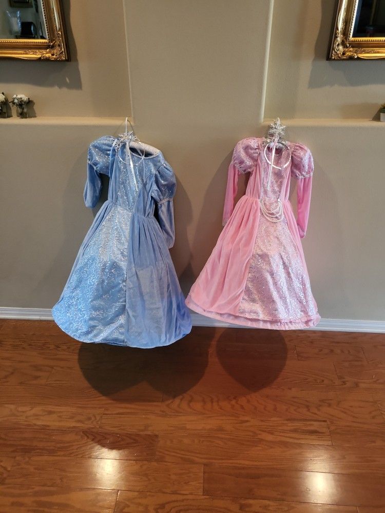 2 Princess Dresses W/ Tiara & Wand
