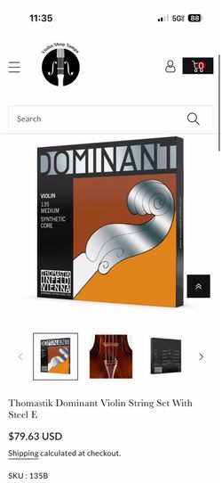 Thomastik-Infeld 135 Dominant Violin String Set - 4/4 Size with Aluminum Wound Ball-end E