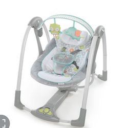 $35  Ingenuity 5-Speed Portable Baby Swing with Music, Nature Sounds & Battery-Saving Technology - Hugs & Hoots. Swing 'n Go. 0-9 Months Hugs and Hoot